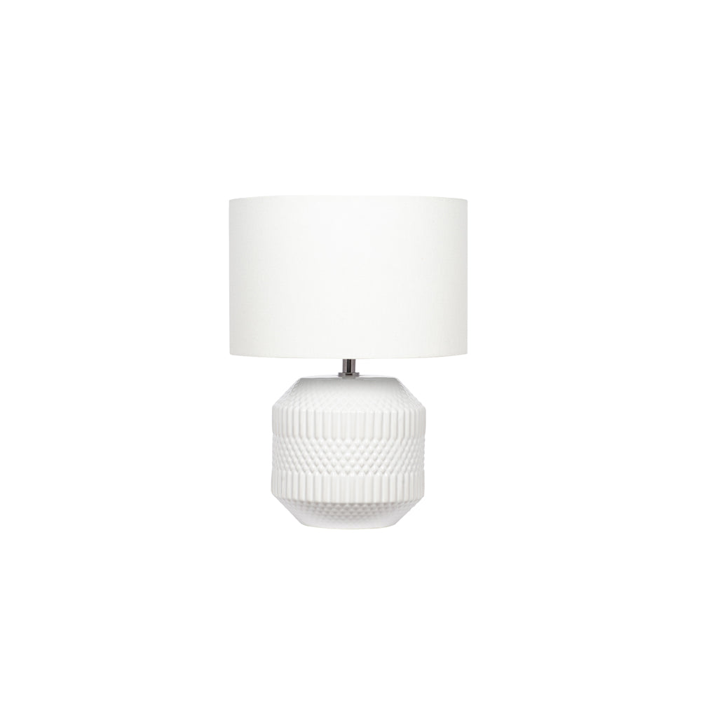Product photograph of Olivia S Merida Small Geo Textured Ceramic Table Lamp In White from Olivia's
