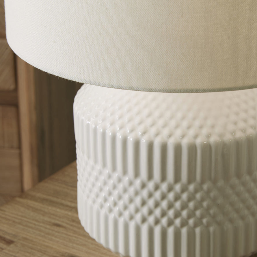 Product photograph of Olivia S Merida Small Geo Textured Ceramic Table Lamp In White from Olivia's.
