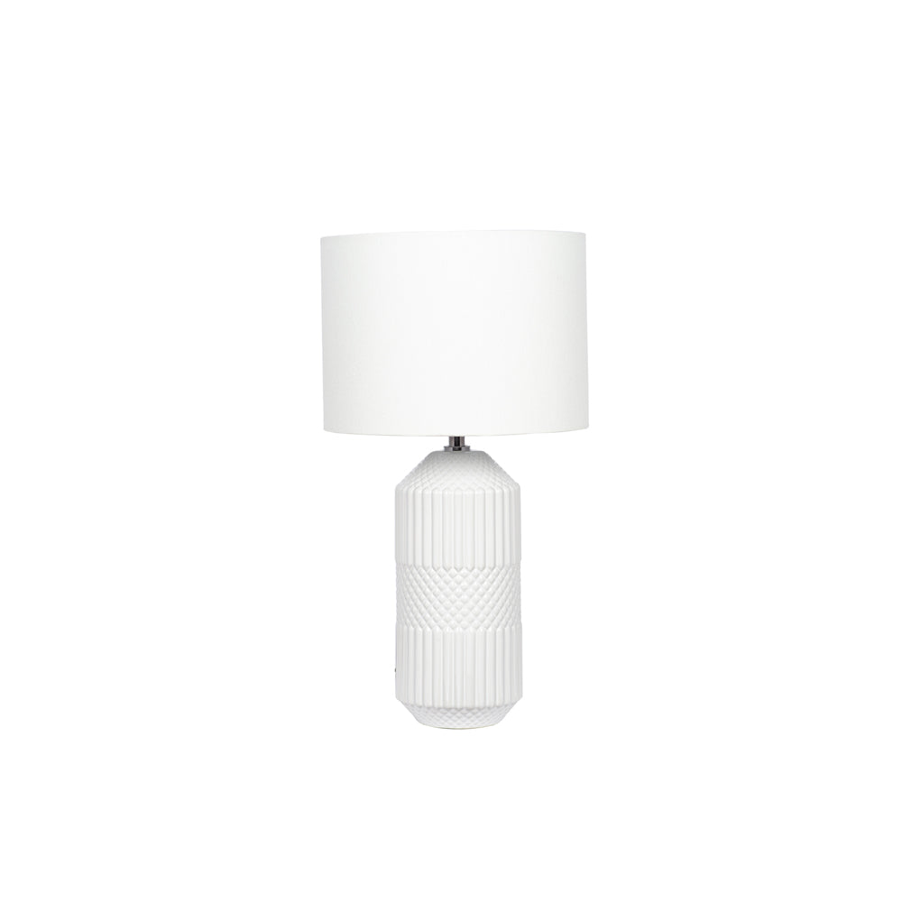 Product photograph of Olivia S Merida Tall Geo Textured Ceramic Table Lamp In White from Olivia's