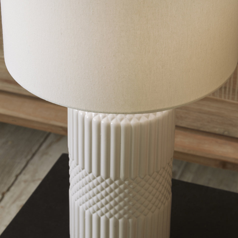 Product photograph of Olivia S Merida Tall Geo Textured Ceramic Table Lamp In White from Olivia's.