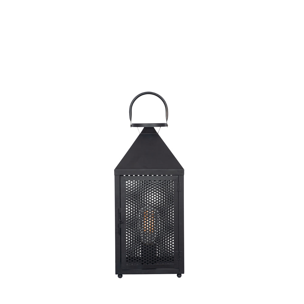 Product photograph of Olivia S Angelina Metal Punched Lantern Table Lamp In Matt Black from Olivia's