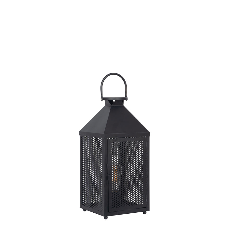 Product photograph of Olivia S Angelina Metal Punched Lantern Table Lamp In Matt Black from Olivia's.