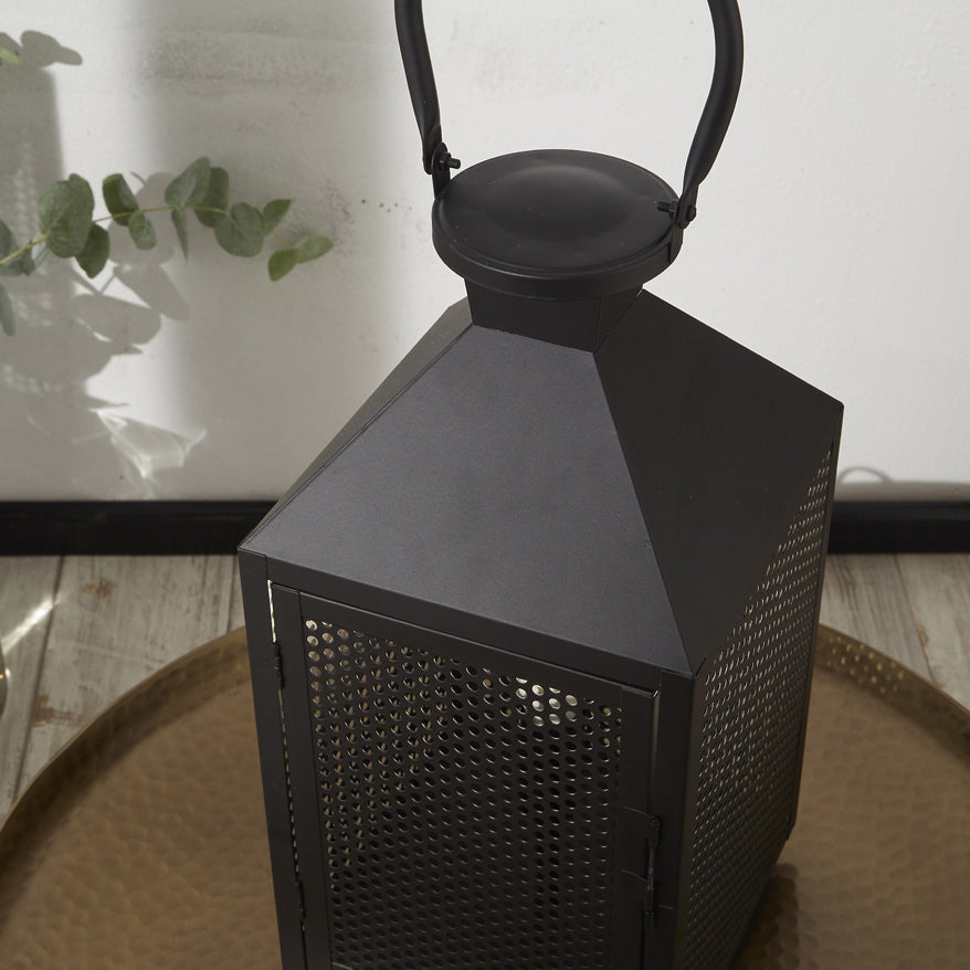 Product photograph of Olivia S Angelina Metal Punched Lantern Table Lamp In Matt Black from Olivia's.
