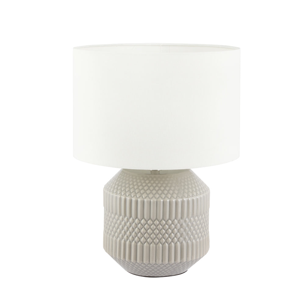 Product photograph of Olivia S Terrie Geo Textured Ceramic Table Lamp In Grey from Olivia's