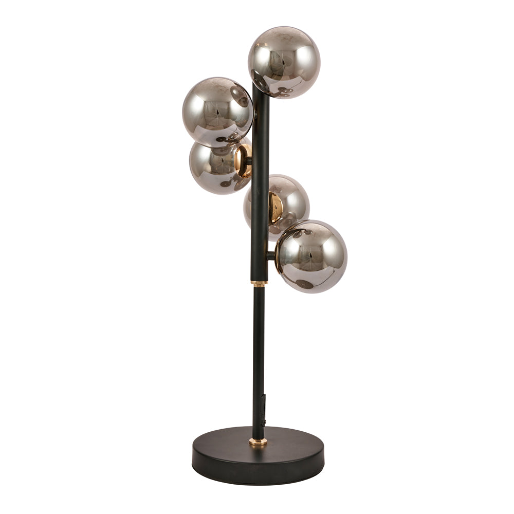 Product photograph of Olivia S Serena Table Lamp In Smoke Glass And Black Metal from Olivia's.