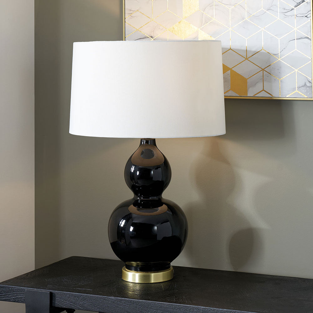 Product photograph of Olivia S Leonardo Black Ceramic Table Lamp With Brushed Gold Metal Detail from Olivia's.