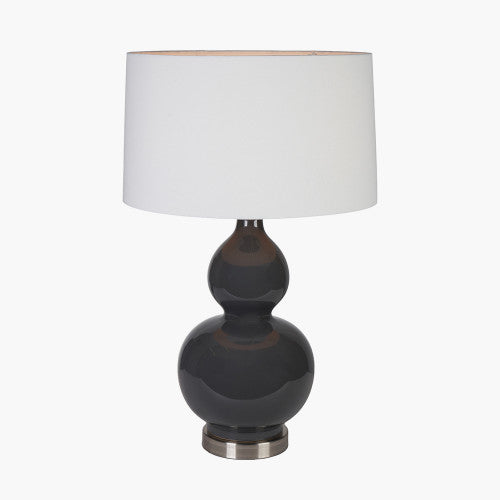 Olivias Leonardo Grey Ceramic Table Lamp With Brushed Silver Metal Detail