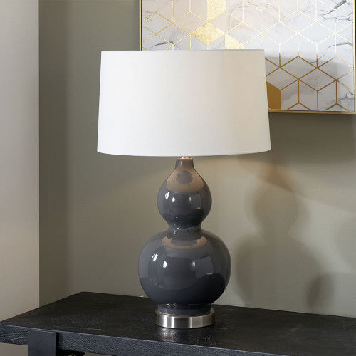 Product photograph of Olivia S Leonardo Grey Ceramic Table Lamp With Brushed Silver Metal Detail from Olivia's.