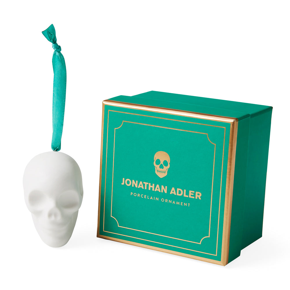 Product photograph of Jonathan Adler Skull Ornament White from Olivia's