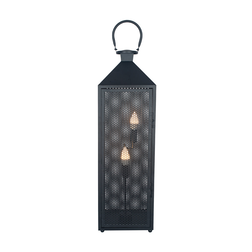 Product photograph of Olivia S Angelina Metal Punched Lantern Floor Lamp In Matt Black from Olivia's