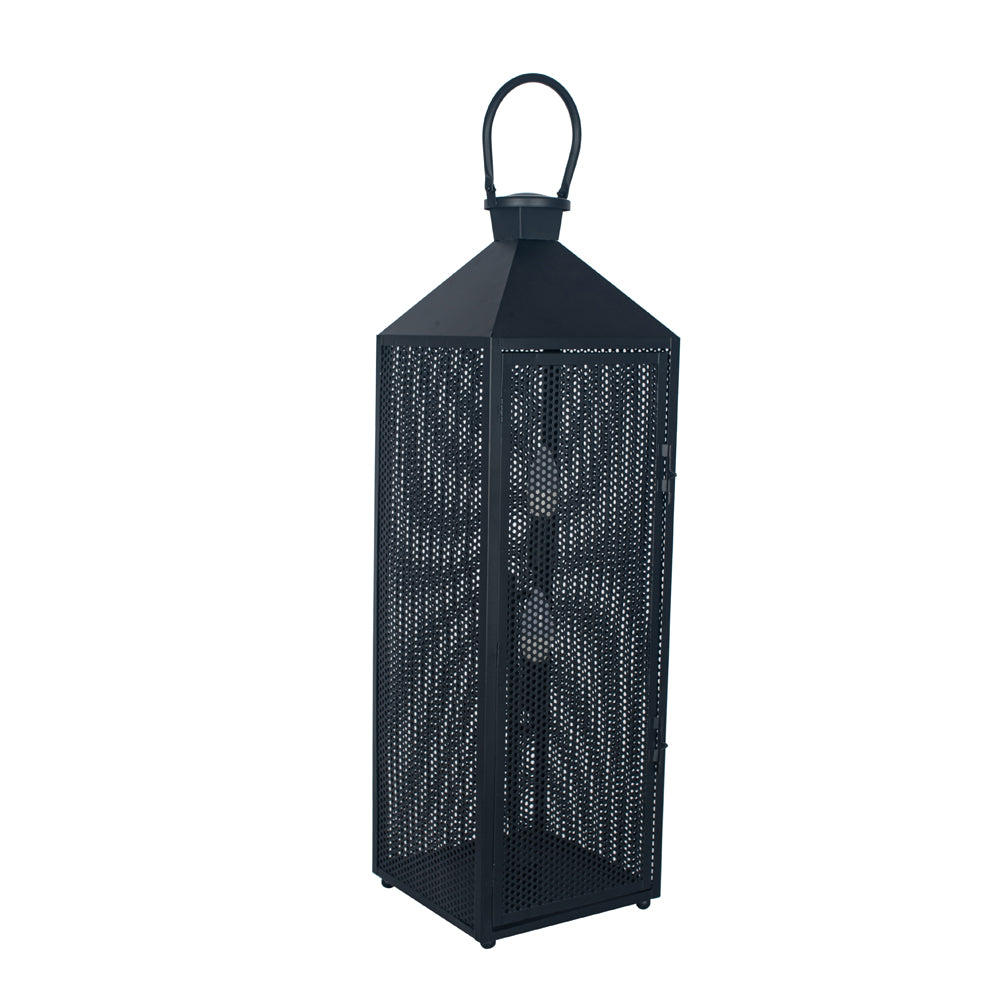 Product photograph of Olivia S Angelina Metal Punched Lantern Floor Lamp In Matt Black from Olivia's.