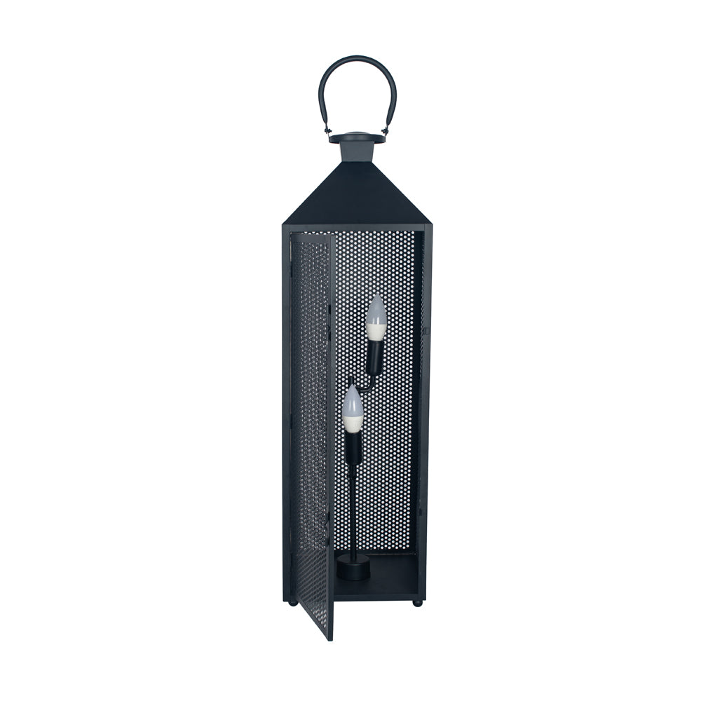 Product photograph of Olivia S Angelina Metal Punched Lantern Floor Lamp In Matt Black from Olivia's.