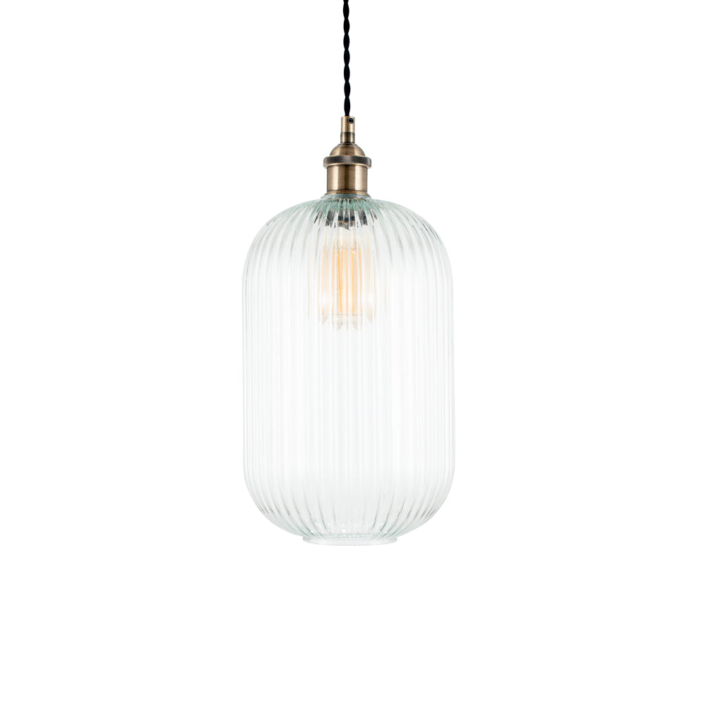 Product photograph of Olivia S Abby Tall Clear Ribbed Glass Pendant from Olivia's