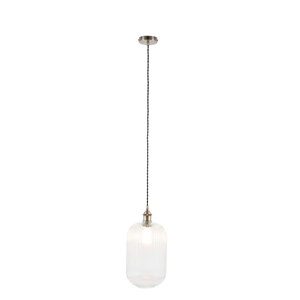 Product photograph of Olivia S Abby Tall Clear Ribbed Glass Pendant from Olivia's.