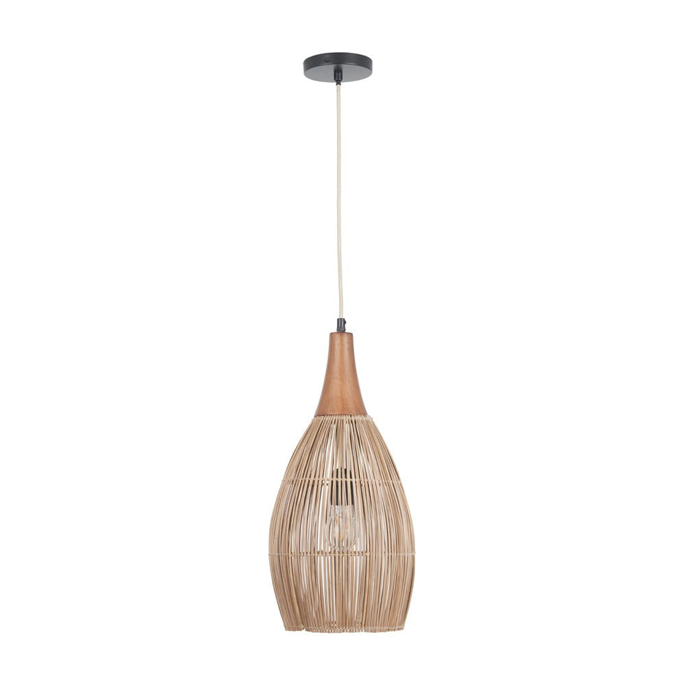 Product photograph of Olivia S Bali Bamboo Effect And Wood Tall Dome Pendant from Olivia's