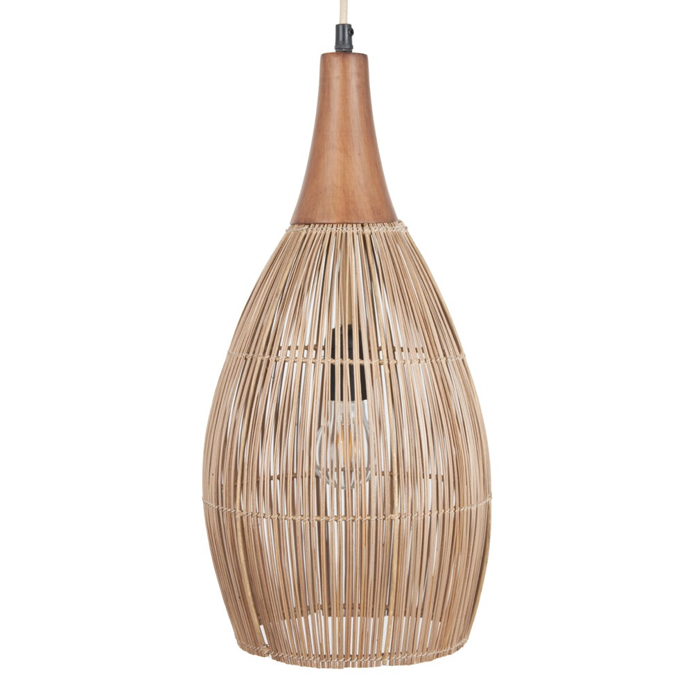 Product photograph of Olivia S Bali Bamboo Effect And Wood Tall Dome Pendant from Olivia's.