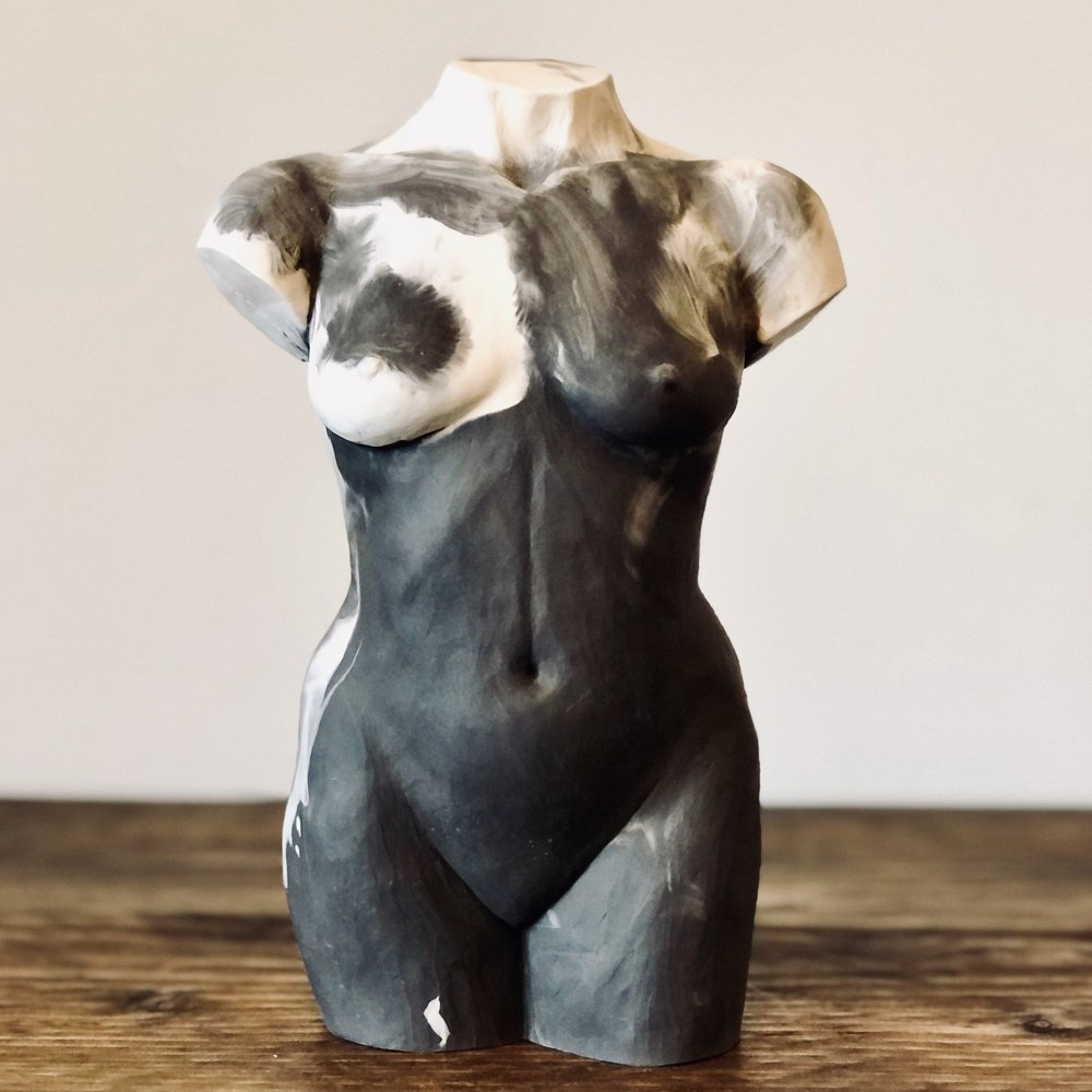 Rebecca Kate Erratt Female Torso Sculpture Marbled Black