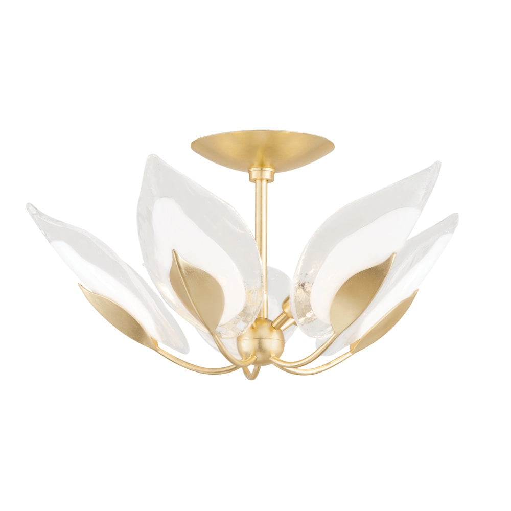 Product photograph of Hudson Valley Lighting Blossom 5 Light Semi Flush In Soft Off White Gold Leaf from Olivia's