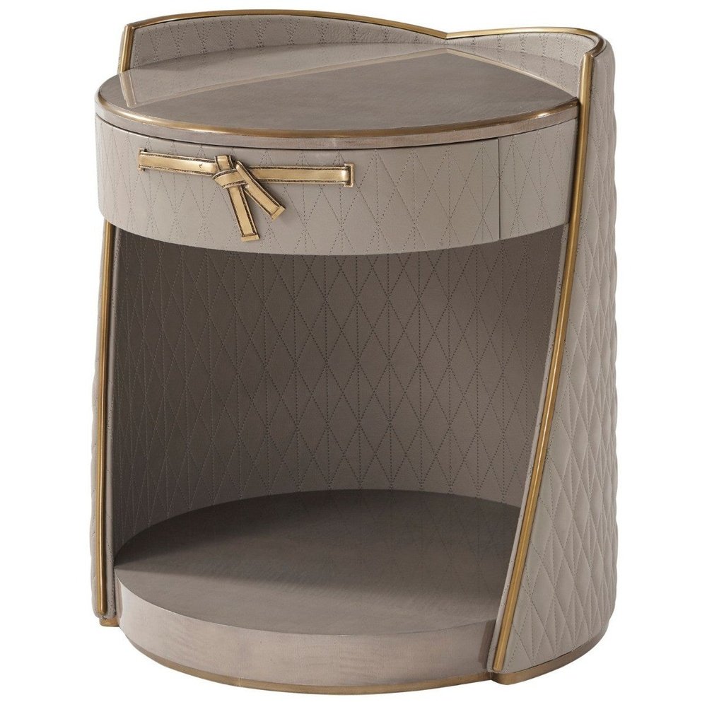 Product photograph of Theodore Alexander Iconic Round Bedside Table In Leather from Olivia's