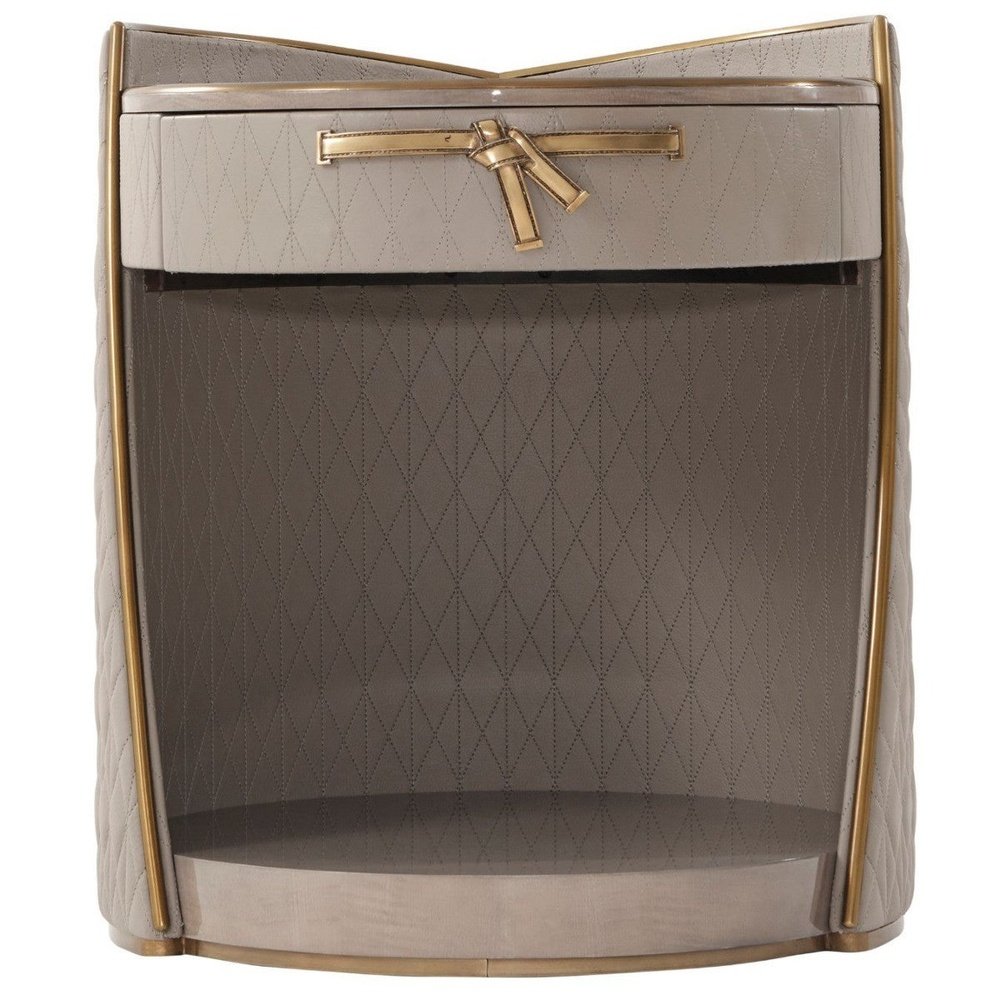 Product photograph of Theodore Alexander Iconic Round Bedside Table In Leather from Olivia's.