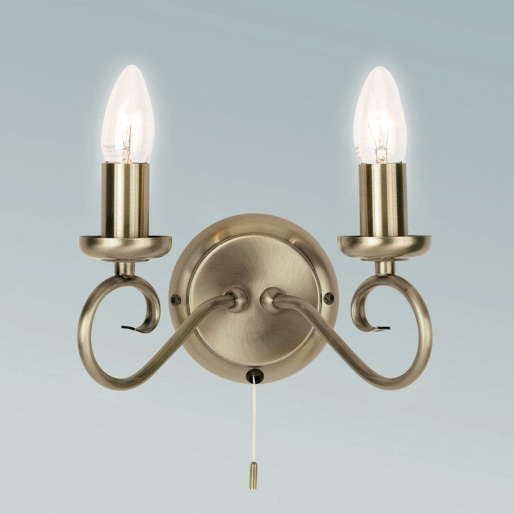 Product photograph of Olivia S Tatum 2 Wall Light Antique Brass from Olivia's.