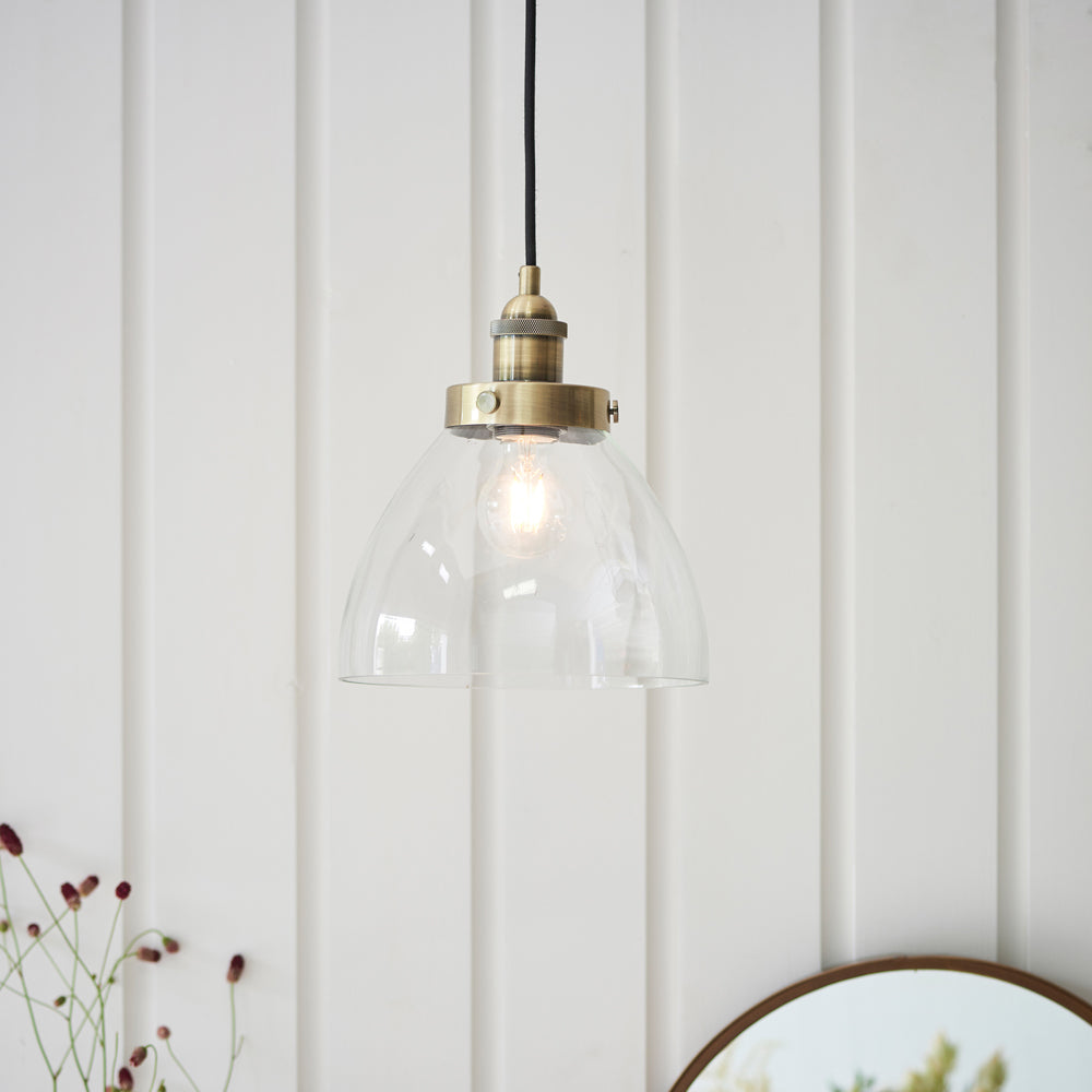 Product photograph of Gallery Interiors Hansen Pendant Light In Antique Brass from Olivia's.