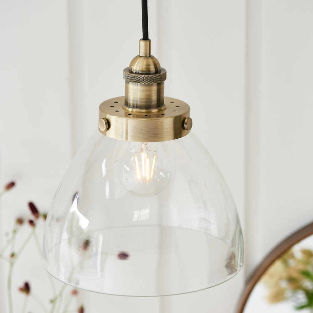 Product photograph of Gallery Interiors Hansen Pendant Light In Antique Brass from Olivia's.