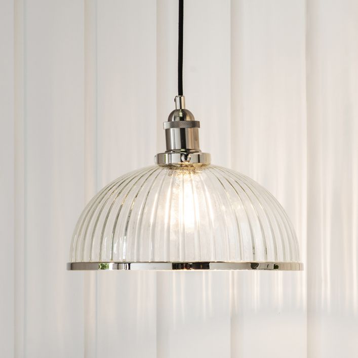 Product photograph of Gallery Interiors Hansen Glass Pendant Light Bright Nickel from Olivia's.