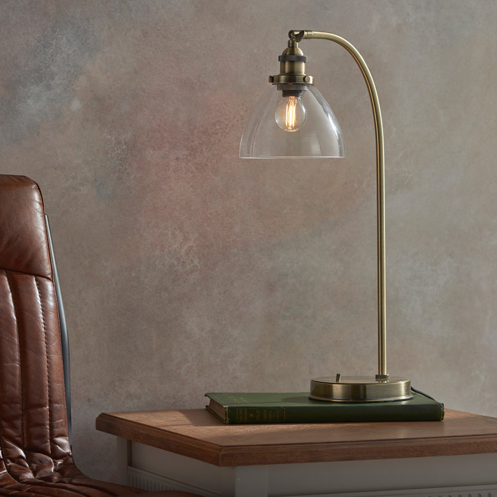 Product photograph of Gallery Interiors Hansen Table Lamp In Antique Brass from Olivia's.