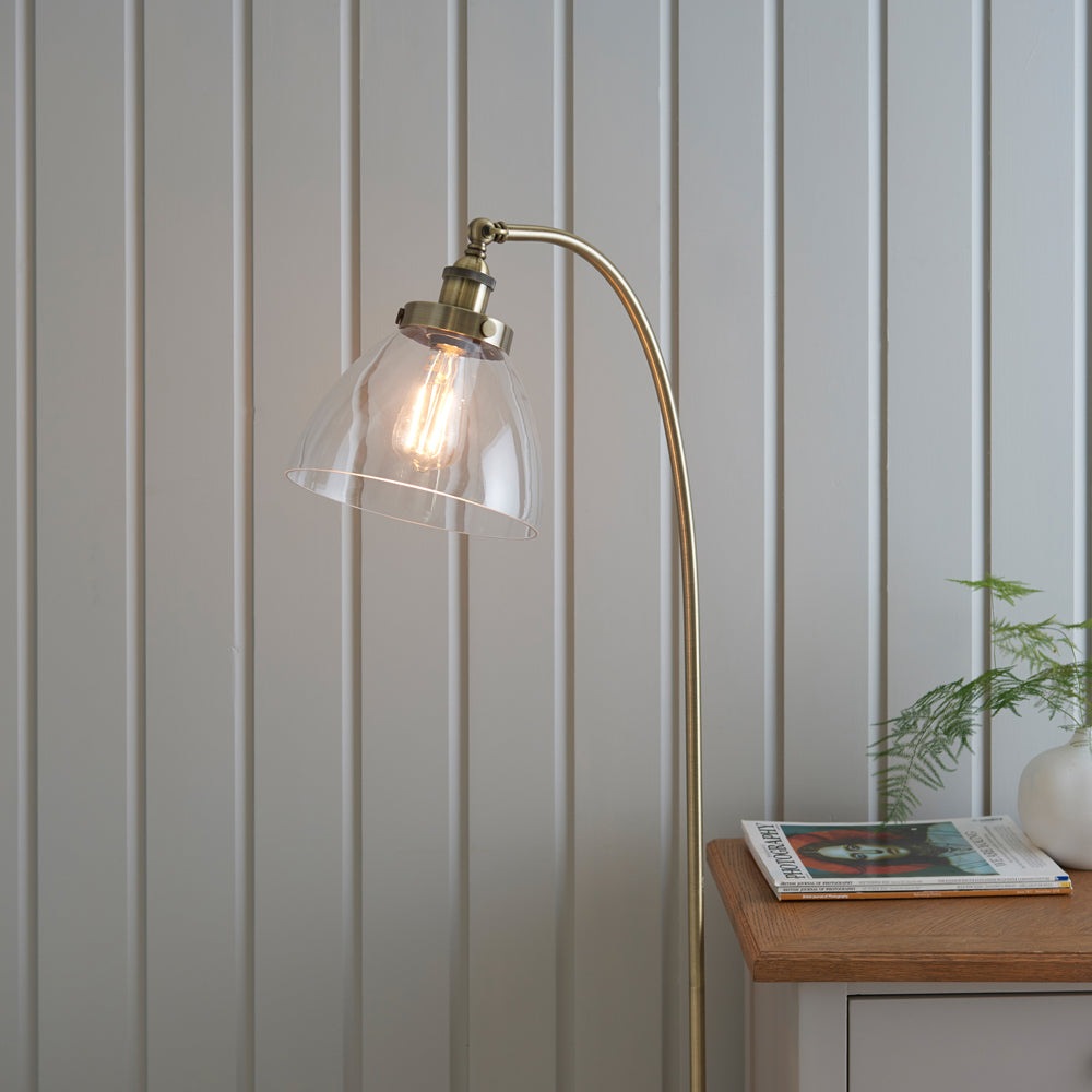 Product photograph of Gallery Interiors Hansen Floor Lamp In Antique Brass from Olivia's.