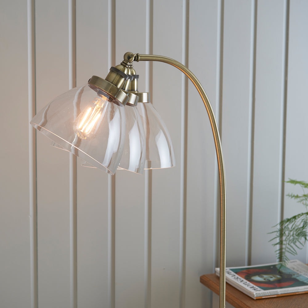 Product photograph of Gallery Interiors Hansen Floor Lamp In Antique Brass from Olivia's.