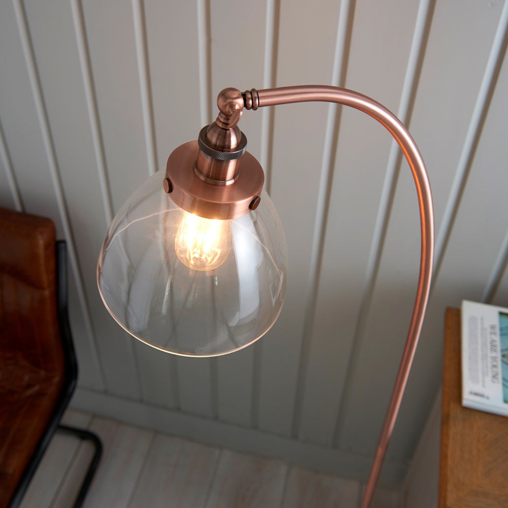 Product photograph of Gallery Interiors Hansen Floor Lamp In Aged Copper from Olivia's.