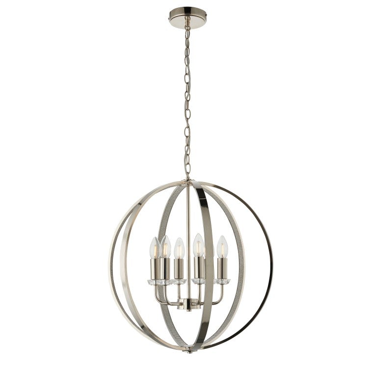 Product photograph of Gallery Interiors Ritz 6 Silver Pendant Light Outlet Silver 6 from Olivia's.