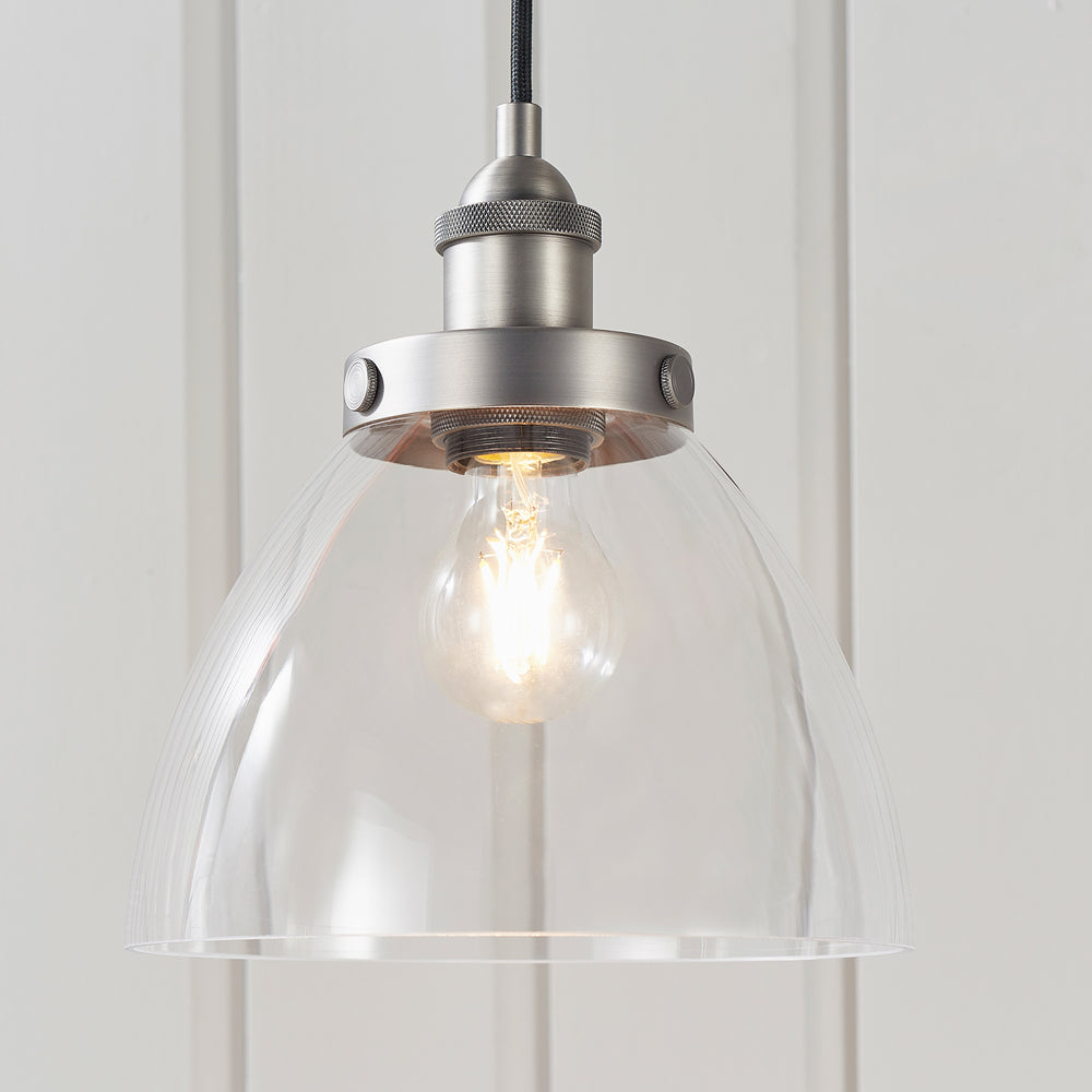 Product photograph of Gallery Interiors Hansen Pendant Light In Brushed Silver from Olivia's.