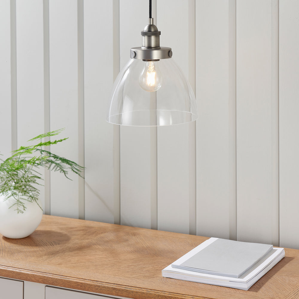 Product photograph of Gallery Interiors Hansen Pendant Light In Brushed Silver from Olivia's.