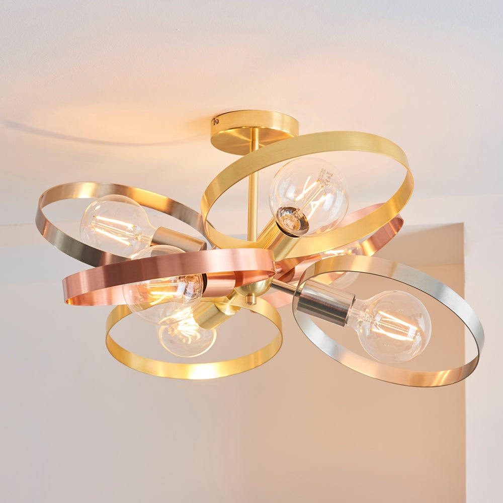Product photograph of Gallery Interiors Hoop 6 Ceiling Light In Brushed Brass from Olivia's.