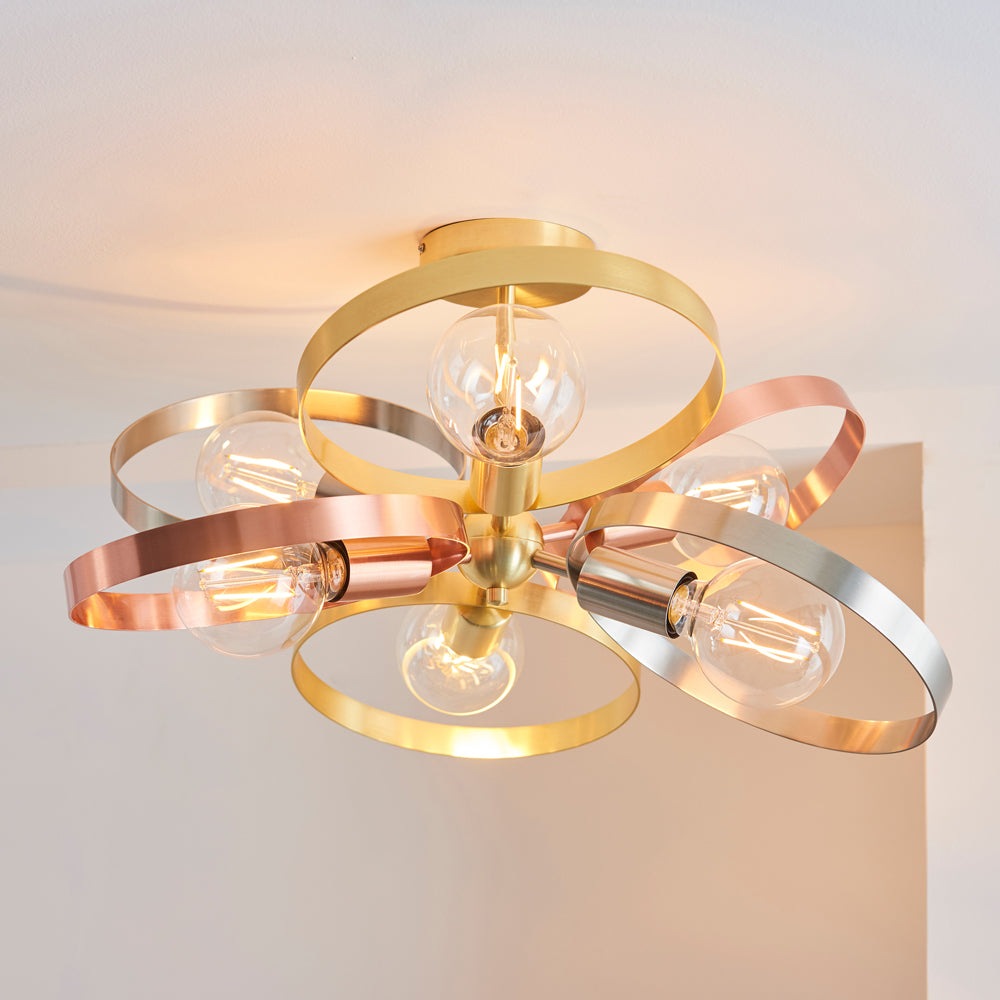 Product photograph of Gallery Interiors Hoop 6 Ceiling Light In Brushed Brass from Olivia's.