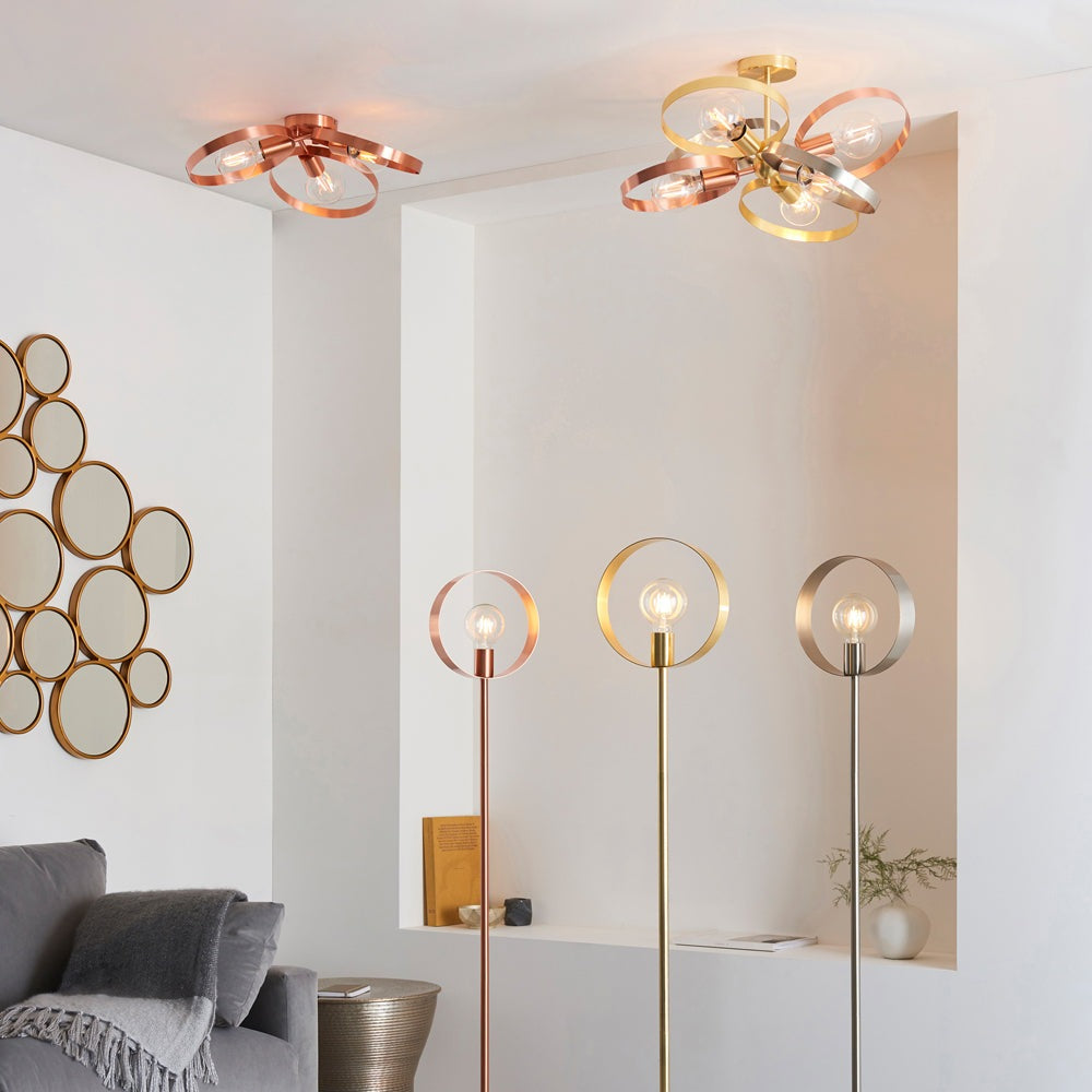 Product photograph of Gallery Interiors Hoop 6 Ceiling Light In Brushed Brass from Olivia's.