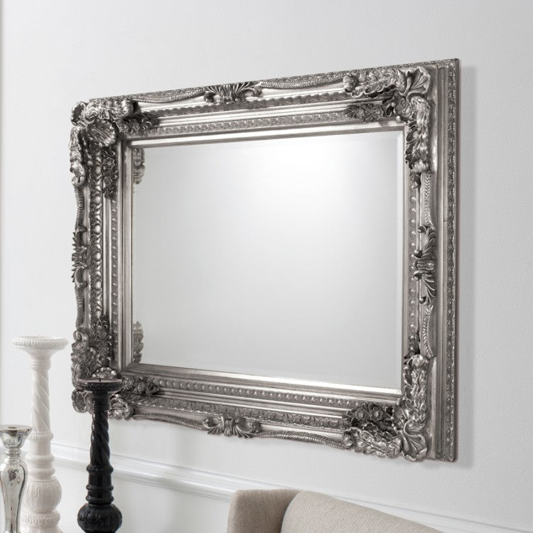 Product photograph of Gallery Interiors Carved Louis Mirror In Silver from Olivia's