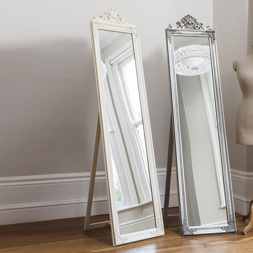 Product photograph of Gallery Interiors Lambeth Wood Cheval Mirror Silver from Olivia's.