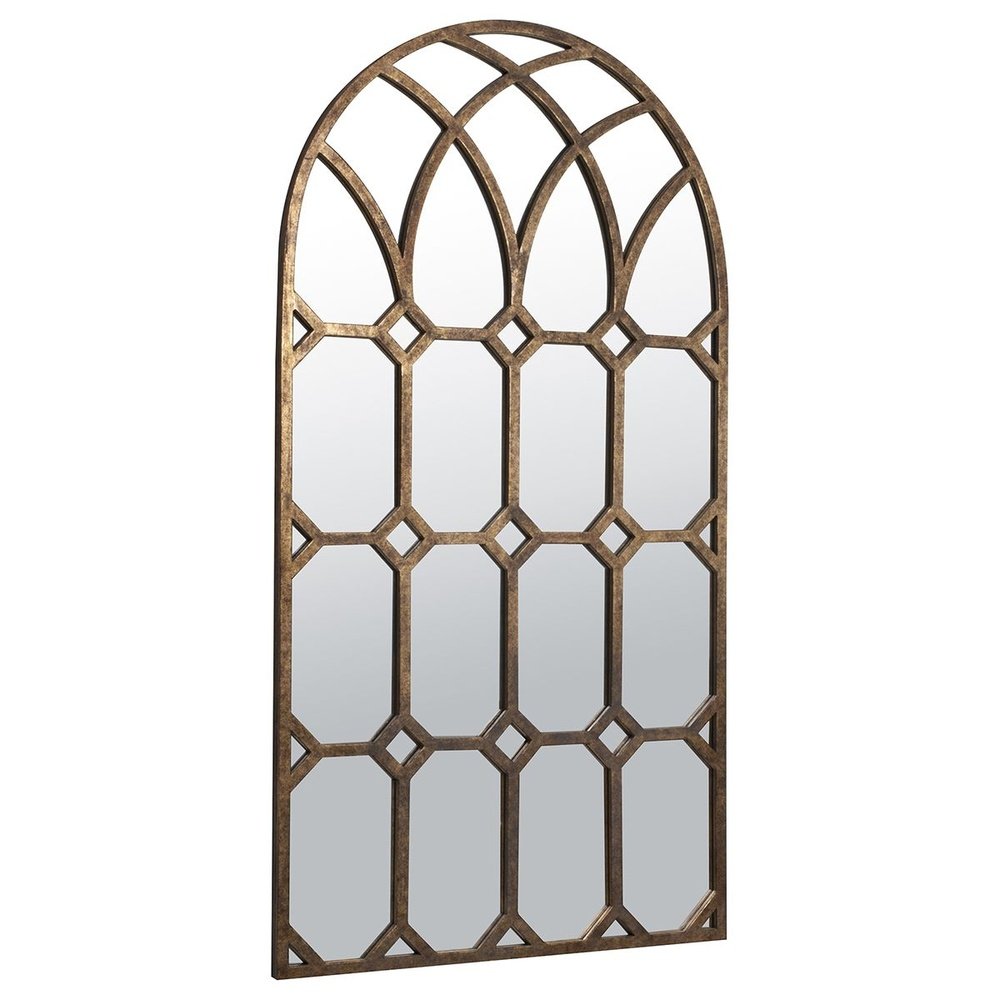 Product photograph of Gallery Interiors Khadra Gold Arched Window Pane Mirror from Olivia's.
