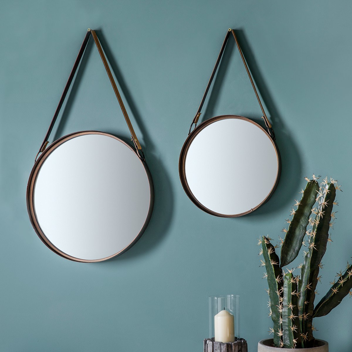 Gallery Direct Set Of 2 Marston With Leather Strap Mirrors Outlet