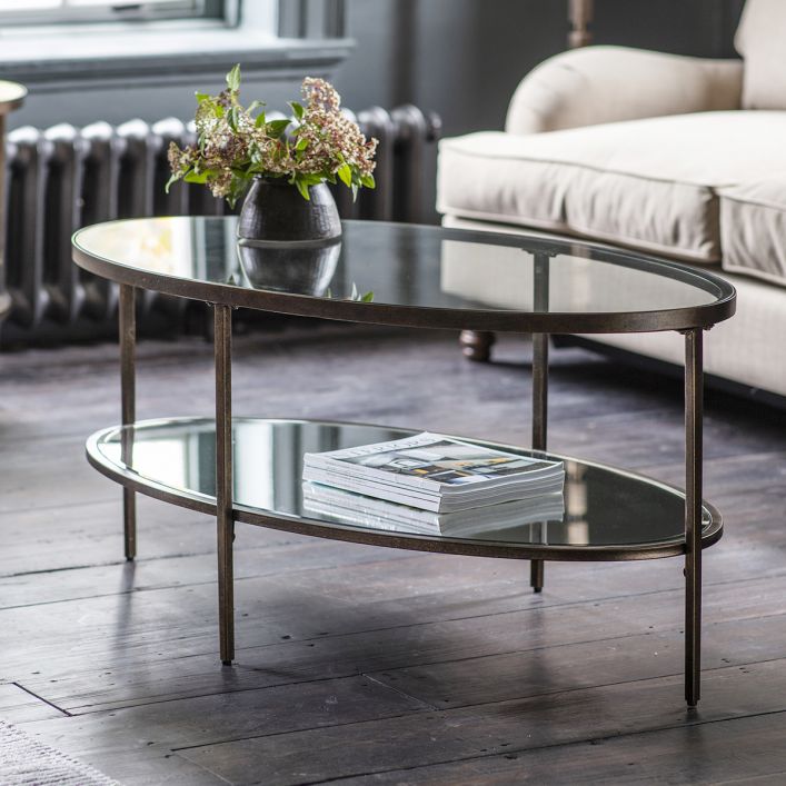 Product photograph of Gallery Interiors Hudson Oval Coffee Table In Aged Bronze from Olivia's.