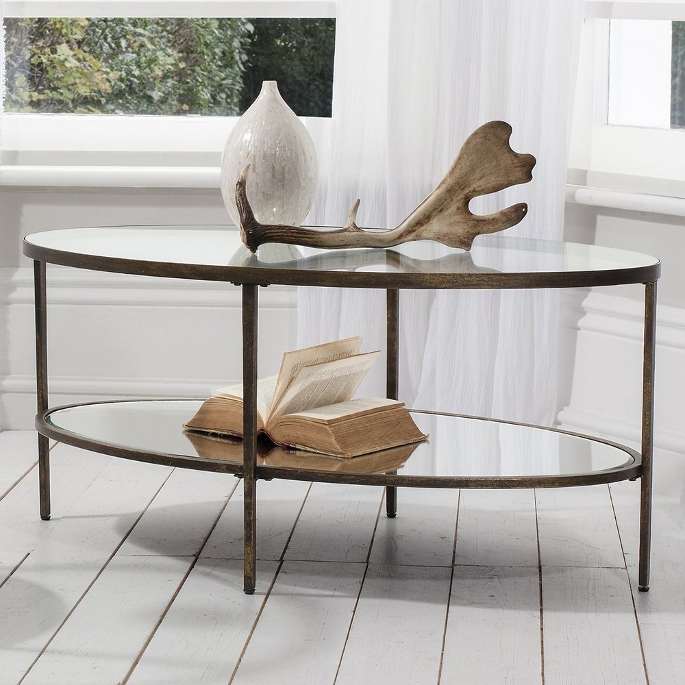 Product photograph of Gallery Interiors Hudson Oval Coffee Table In Aged Bronze from Olivia's.