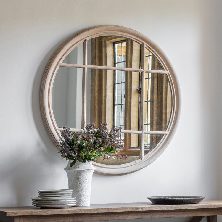 Product photograph of Gallery Interiors Eccleston Round Mirror In Natural from Olivia's.