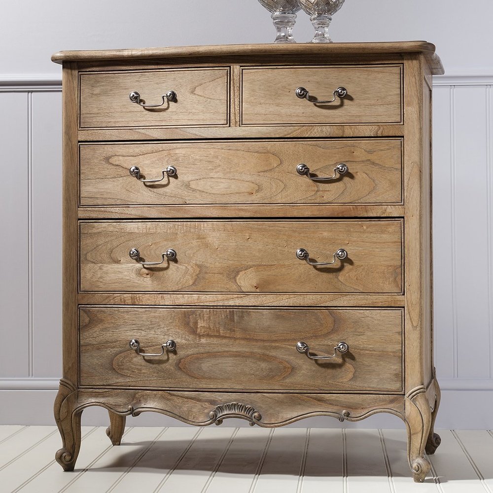 Product photograph of Gallery Interiors Chic 5 Drawer Chest In Weathered Wood from Olivia's.