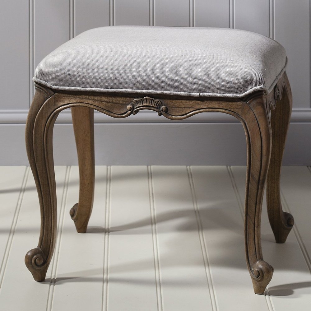 Product photograph of Gallery Interiors Chic Dressing Stool In Weathered Wood from Olivia's.