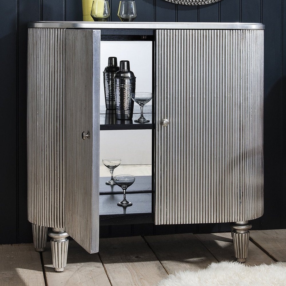 Product photograph of Gallery Interiors Hudson Living Jeeves Drinks Cabinet In Silver from Olivia's