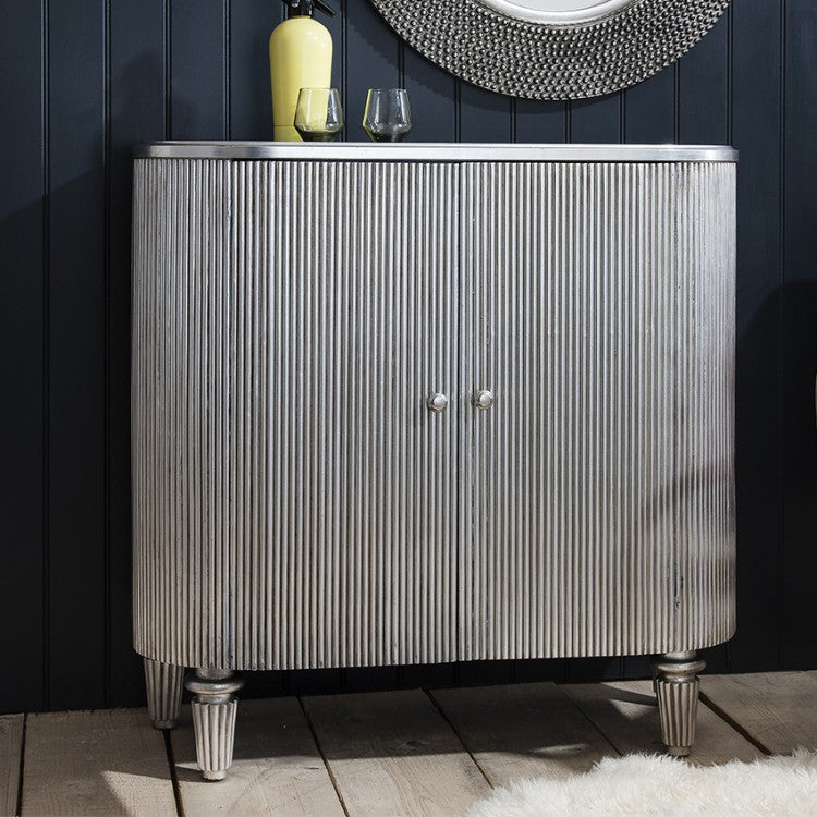 Product photograph of Gallery Interiors Hudson Living Jeeves Drinks Cabinet In Silver from Olivia's.