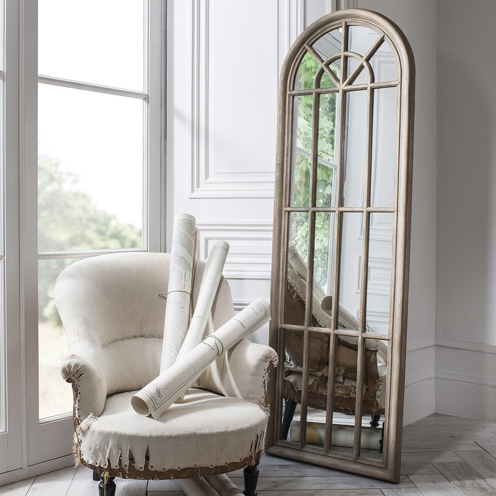 Product photograph of Gallery Interiors Curtis Arched Window Pane Mirror - Antique White from Olivia's.
